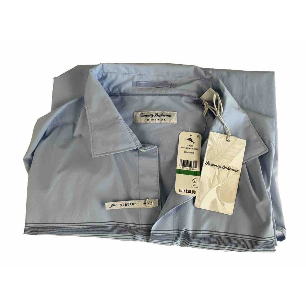 NWT - Tommy Bahama Men’s Siesta Key Shirt Large Blue Long Sleeve Skyline Stripe